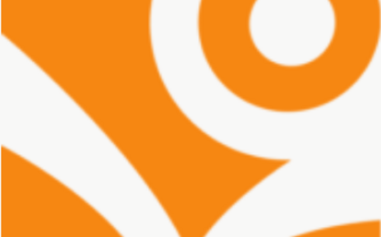 Logo Open Library Badge, stilisierte Blume auf orangenem Hintergrund