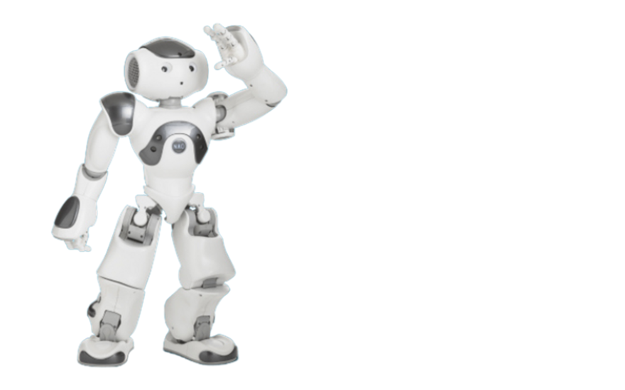 Schwarz-Weiß-Illustration eines menschenähnlichen stehenden Roboters