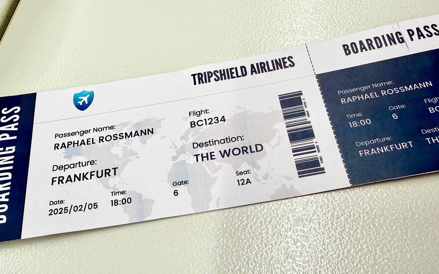 Fiktives Flugticket für Raphael Rossmann beim Pitch-Event vom VentureLab