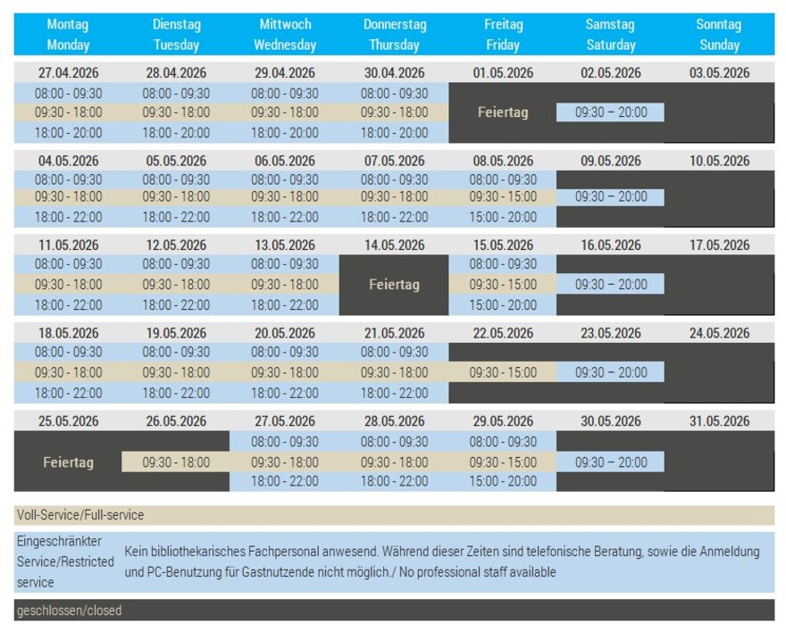 Bibliothek Öffnungszeiten Mai 2026