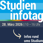 Grafik mit Schriftzug zum Uhrzeit und Datum des Studieninfotages